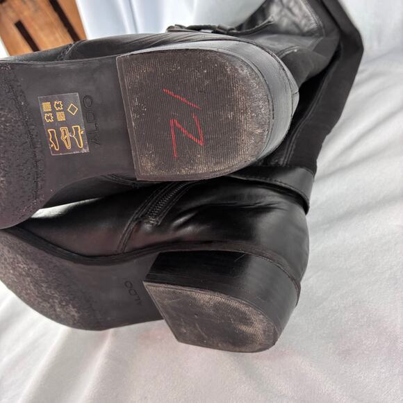 Aldo Black Knee High Full Zip Boots Women's 7.5 Equestrian Silver Tone Buckle - Picture 16 of 16